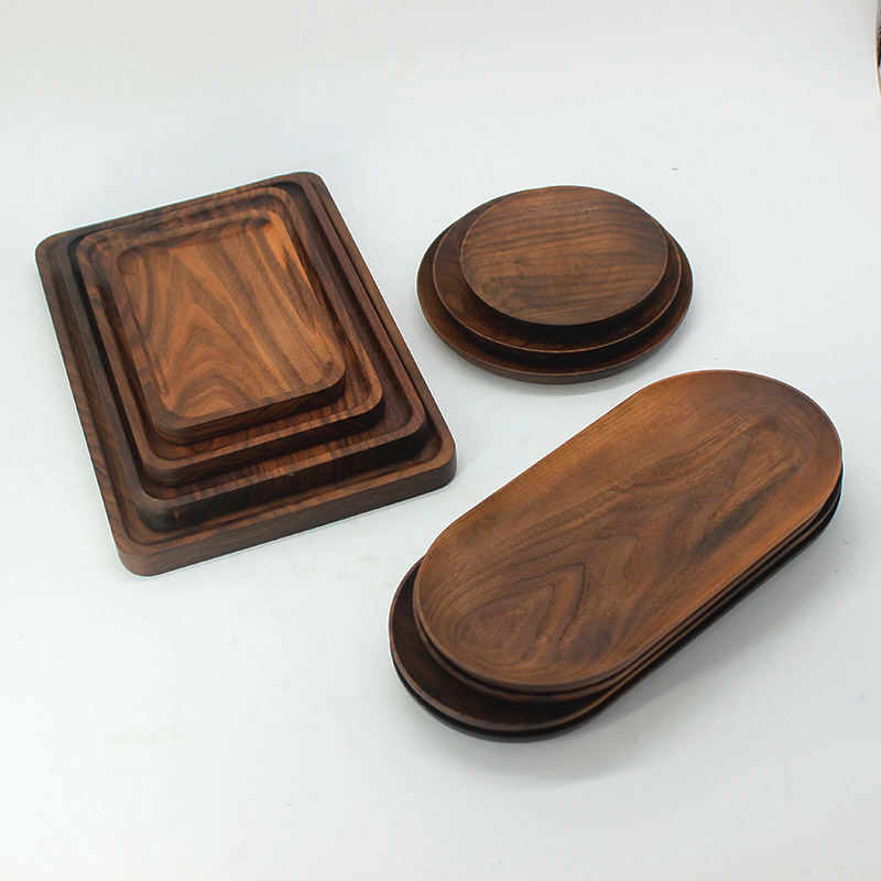 bandeja de madera bandeja de pizza rectangular bandeja de frutas de madera sólida bandeja de té de nuez negra bandeja de pastel logotipo libre