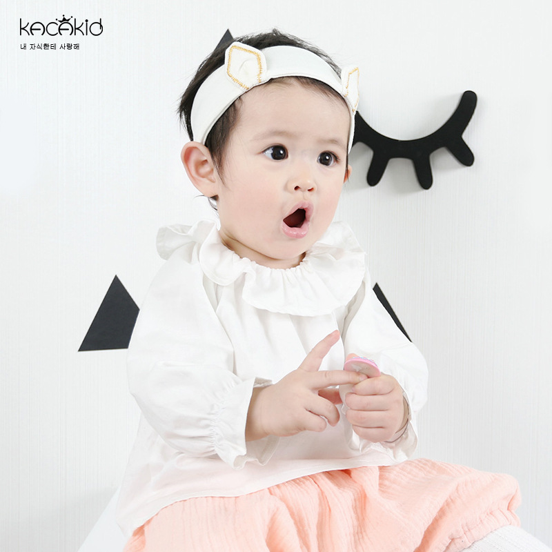 Venta al por mayor de primavera y otoño ropa para niños dulce niña con volantes camisa de solapa grande princesa manga burbuja de oreja de madera manga larga superior