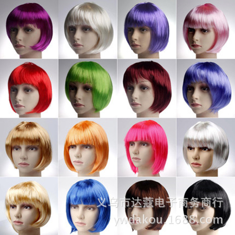 Student head color short hair small apple square dance wig color BOB0 head short hair multi-color Student hair wholesale Student head color short hair small apple square dance wig color BOB0 head short hair multi-color Student hair wholesale