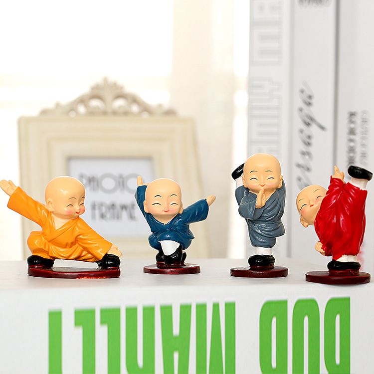 Colorful Four Little Handmade Monks Shaolin Kung Fu Resin Doll Gifts Factory Direct Sales Boutique Supply Car Decorations