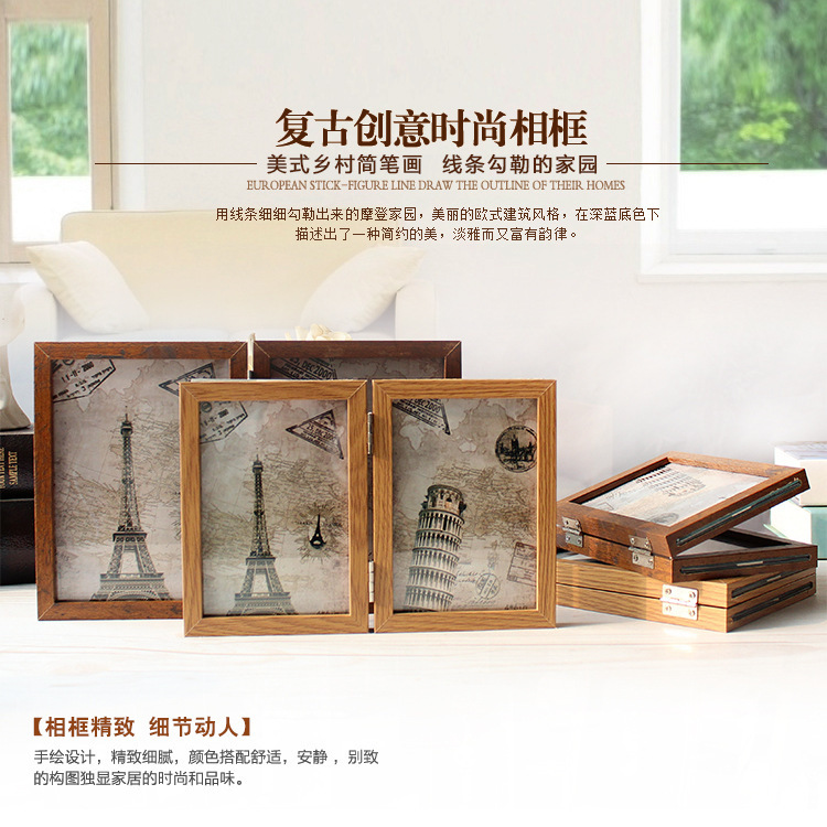 Retro American creative combination double folding double-sided glass photo frame table 6 inch 7 inch picture frame ornaments wholesale