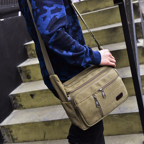 Fashionable Men's Canvas Shoulder Bag Multi-compartment Casual Men's Bag Large Capacity Men's Crossbody Bag D7118
