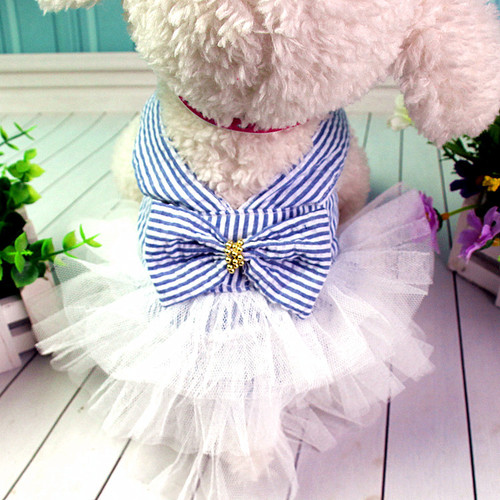 Striped Fresh Layer Cake Skirt Cat Dog Teddy VIP Bichon Frize Skirt French Dou Corgi Straps Spring and Summer