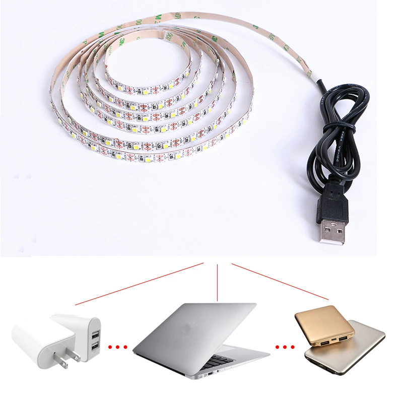 LED light strip USB 5V, factory set, lengths 0.5–5 m, white/warm/RGB with controllers