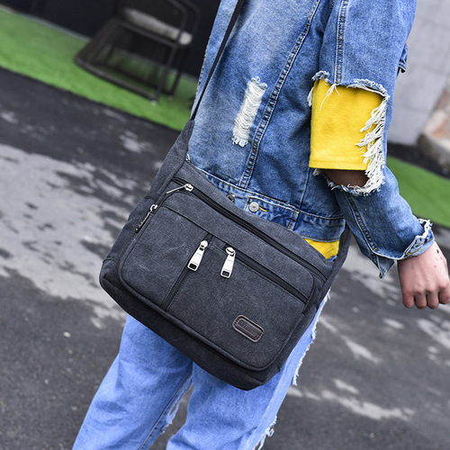 Fashionable Men's Canvas Shoulder Bag Multi-compartment Casual Men's Bag Large Capacity Men's Crossbody Bag D7118