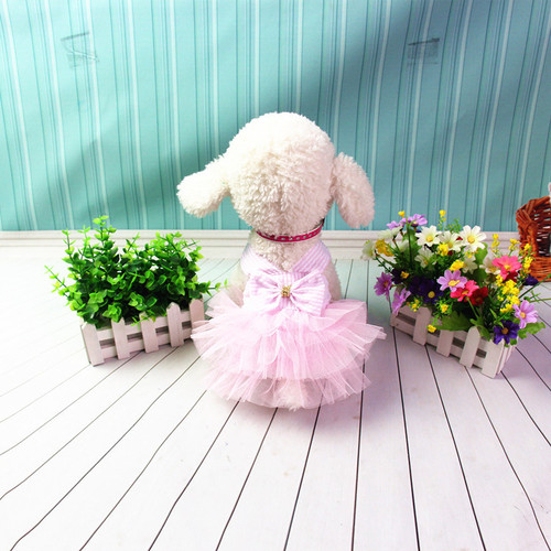 Striped Fresh Layer Cake Skirt Cat Dog Teddy VIP Bichon Frize Skirt French Dou Corgi Straps Spring and Summer