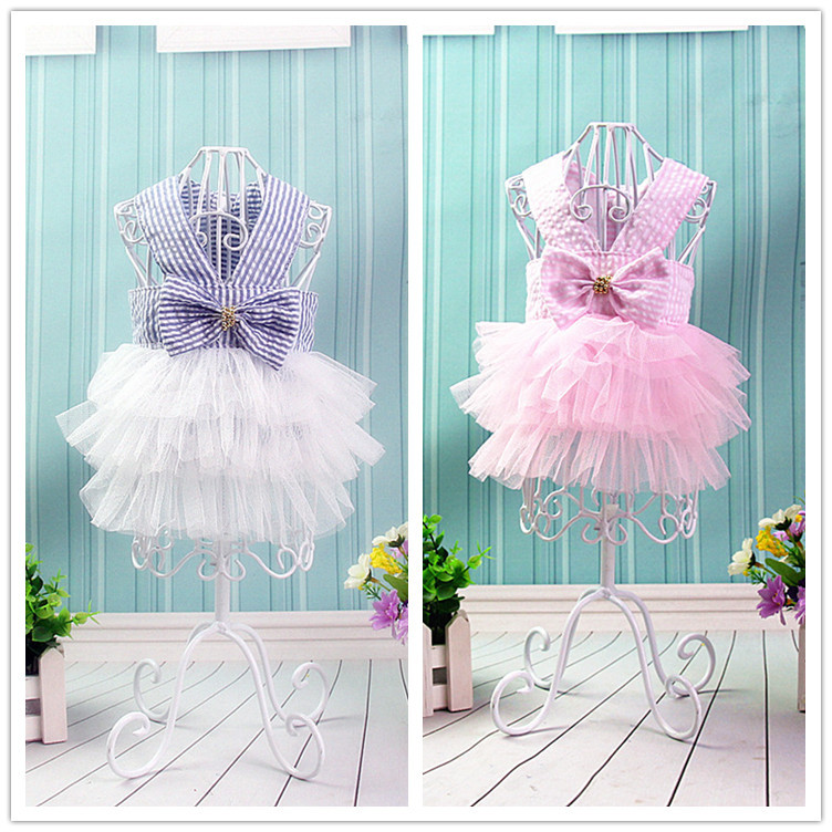 Striped Fresh Layer Cake Skirt Cat Dog Teddy VIP Bichon Frize Skirt French Dou Corgi Straps Spring and Summer