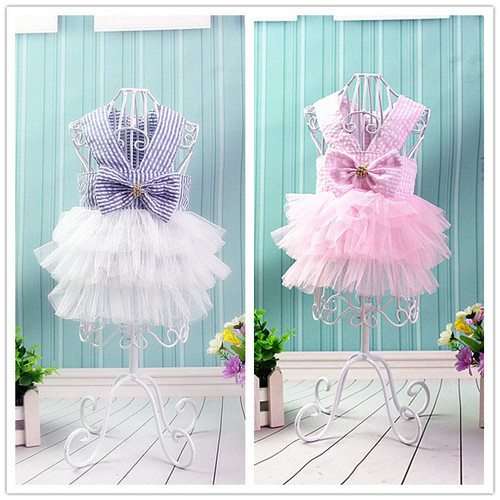 Striped Fresh Layer Cake Skirt Cat Dog Teddy VIP Bichon Frize Skirt French Dou Corgi Straps Spring and Summer
