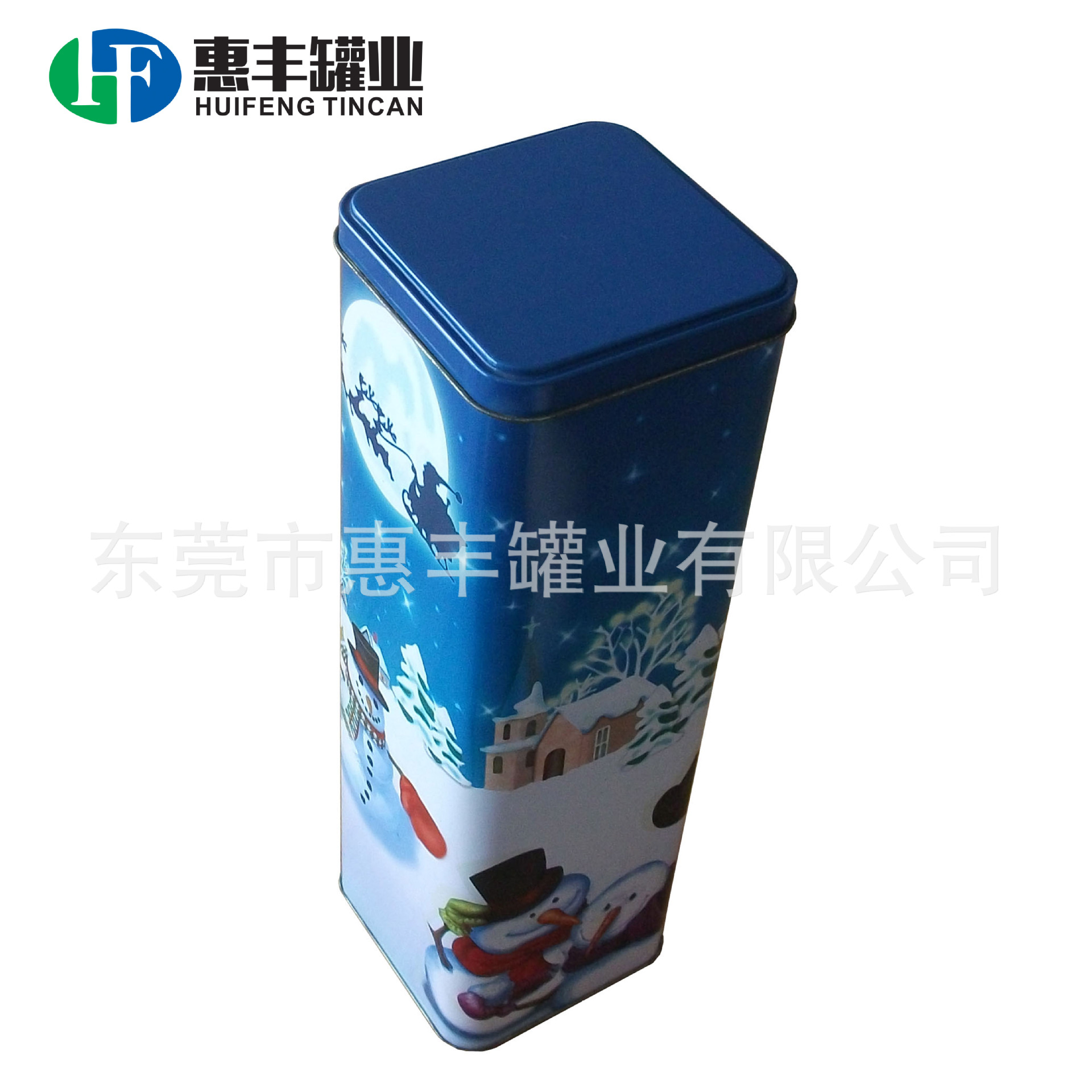 供应正方形圣诞礼品马口铁罐 圣诞雪人铁盒 高身文具笔筒收纳铁罐