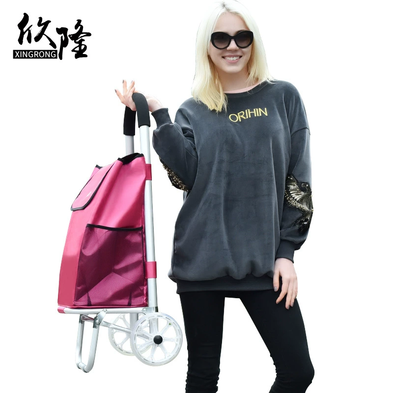 Пожилые люди поднимаются по лестнице складной небольшой прицеп тяга Тележка для покупок небольшая Тяговая тележка Бытовая Тележка для покупок багажная Тяговая тележка