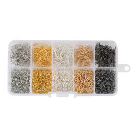 DIY饰品配件 耳钩 开口圈 10格盒装 电镀五色组合耳饰