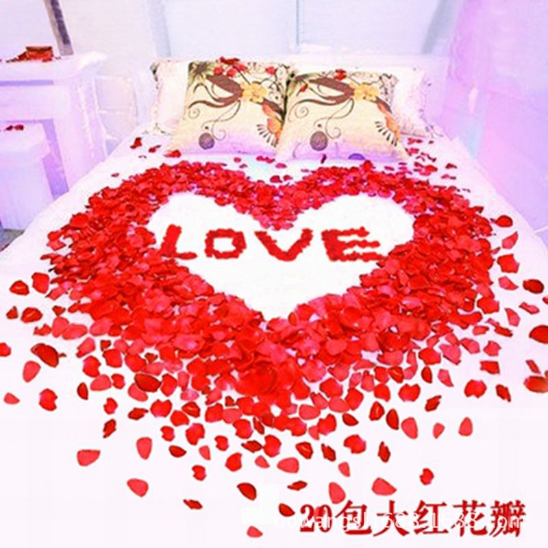 En stock al por mayor simulación pétalos de rosa mano-tirar flor boda habitación boda cama vacaciones decoración no tejido pétalos 144 piezas/bolsa