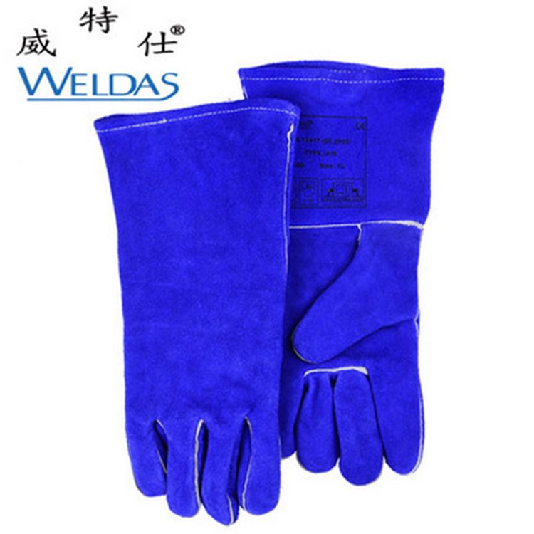 WELDAS/威特仕10-0160电焊彩蓝色常规烧焊全牛皮隔热防护手套批发