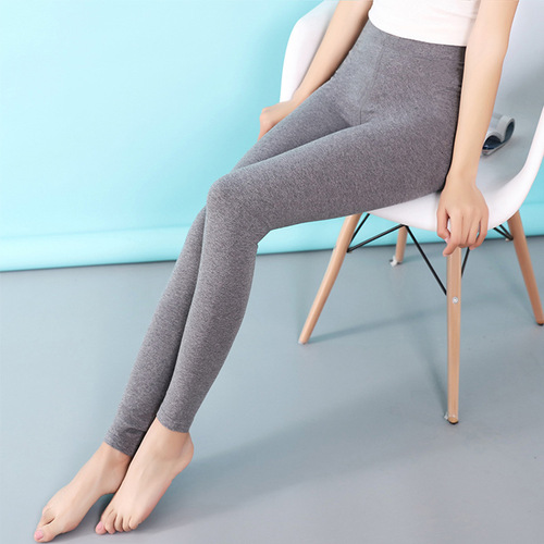 Women's Solid Color Cotton Autumn Panties Single Piece Thin Warm Thigh-high Underpants Slim Fit Cotton Wool Elastic Line Pants