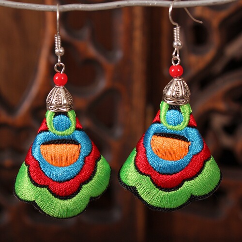 Yunnan Ethnic Style Fabric Earrings Wholesale Embroidered Drop Earrings Fabric Embroidery Accessory