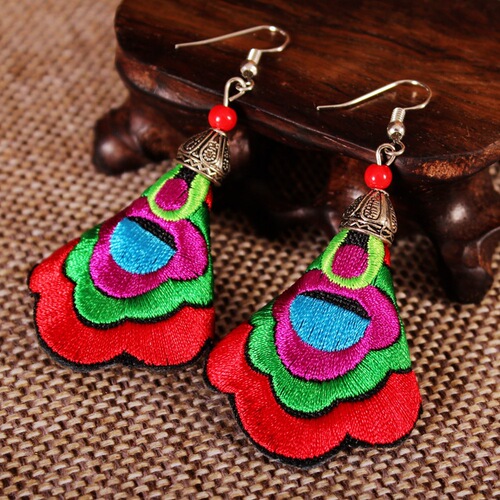 Yunnan Ethnic Style Fabric Earrings Wholesale Embroidered Drop Earrings Fabric Embroidery Accessory