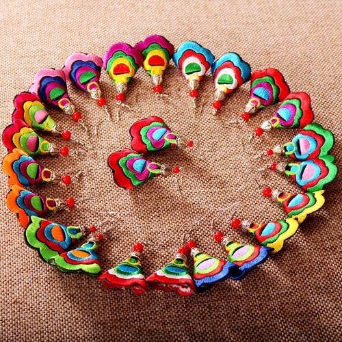 Yunnan Ethnic Style Fabric Earrings Wholesale Embroidered Drop Earrings Fabric Embroidery Accessory