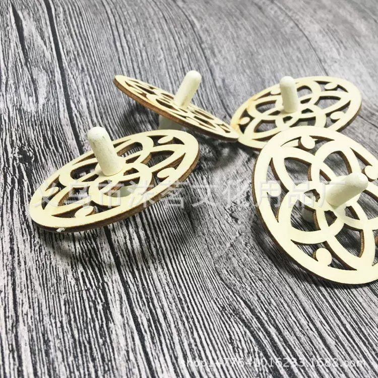 木质DIY激光镂空花陀螺 可涂鸦木制玩具