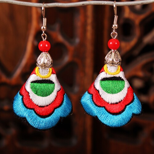 Yunnan Ethnic Style Fabric Earrings Wholesale Embroidered Drop Earrings Fabric Embroidery Accessory