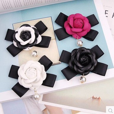 Korean new style handmade diamond pearl bow DIY mobile phone case material headwear accessories embossed leather camellia