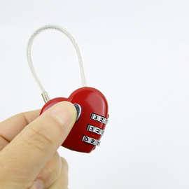 厂家直销心型密码锁创意可爱箱包爱心锁  钢丝绳同心锁头批发