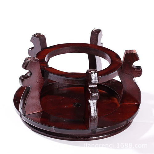 Flower pot tray wooden base bracket Buddha statue fish tank vase strange stone handicraft ornaments round bottom bracket solid wood frame