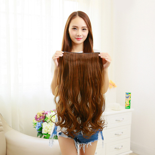 European and American cross-border wig piece, one-piece female hair extension, five-clip seamless chemical fiber curtain curling piece wholesale