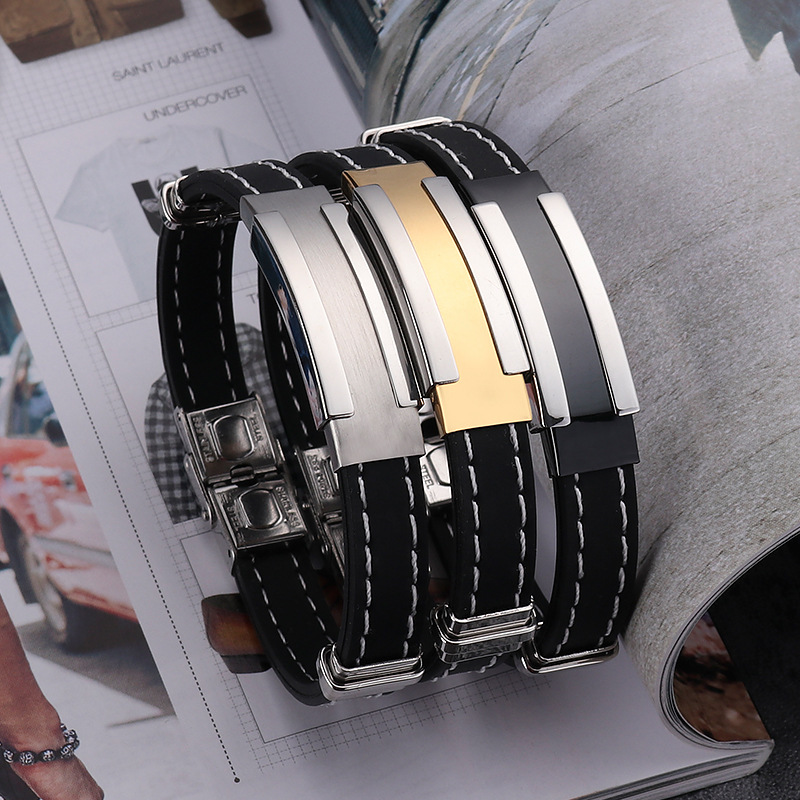 Amazon Cross-Border Best-Selling New Silicone Bracelets, Titanium Steel Bracelets for Men, Fashionable and Personalized Hand Accessories, Wholesale from Manufacturers