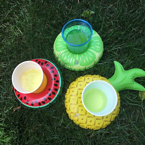 Ins hot sale fruit watermelon lemon pineapple cup holder inflatable water coaster floating drink cup holder