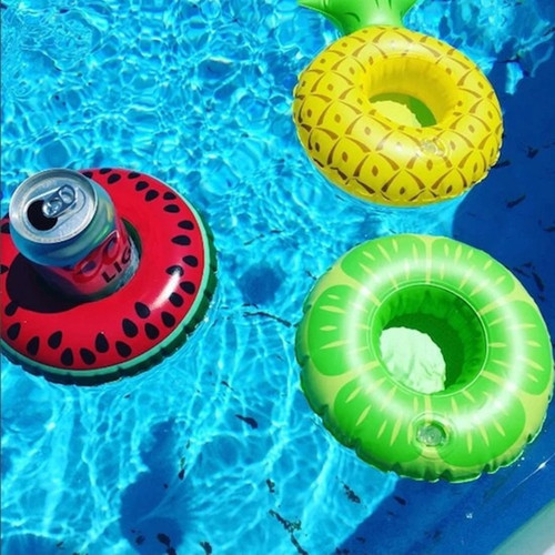 Ins hot sale fruit watermelon lemon pineapple cup holder inflatable water coaster floating drink cup holder