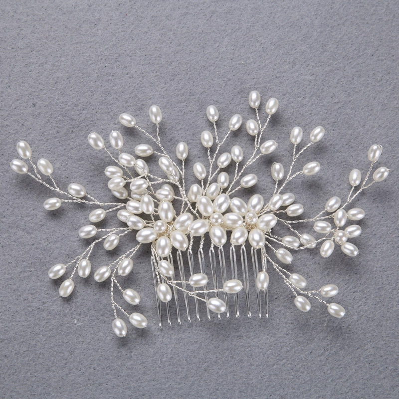 Набор свадебных заколок для волос, handmade ivory pearls на серебряной медной проволоке — гребень + 2 шпильки, золото/серебро