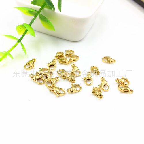 Vacuum electroplated gold lobster clasp stainless steel 18K gold jewelry clasp titanium lobster clasp polished water drop clasp