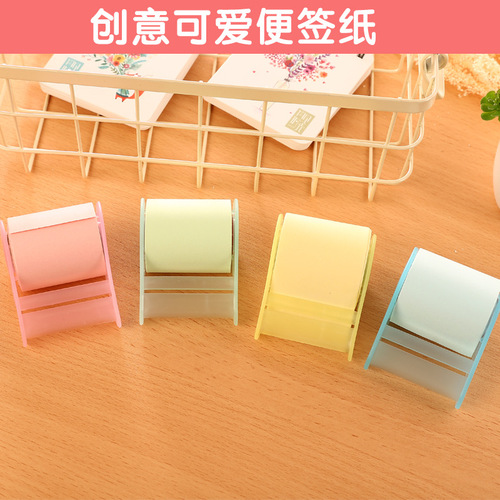 New style removable sticky notes with tape holder, Internet celebrity solid color message stickers, portable N times candy color sticky notes wholesale