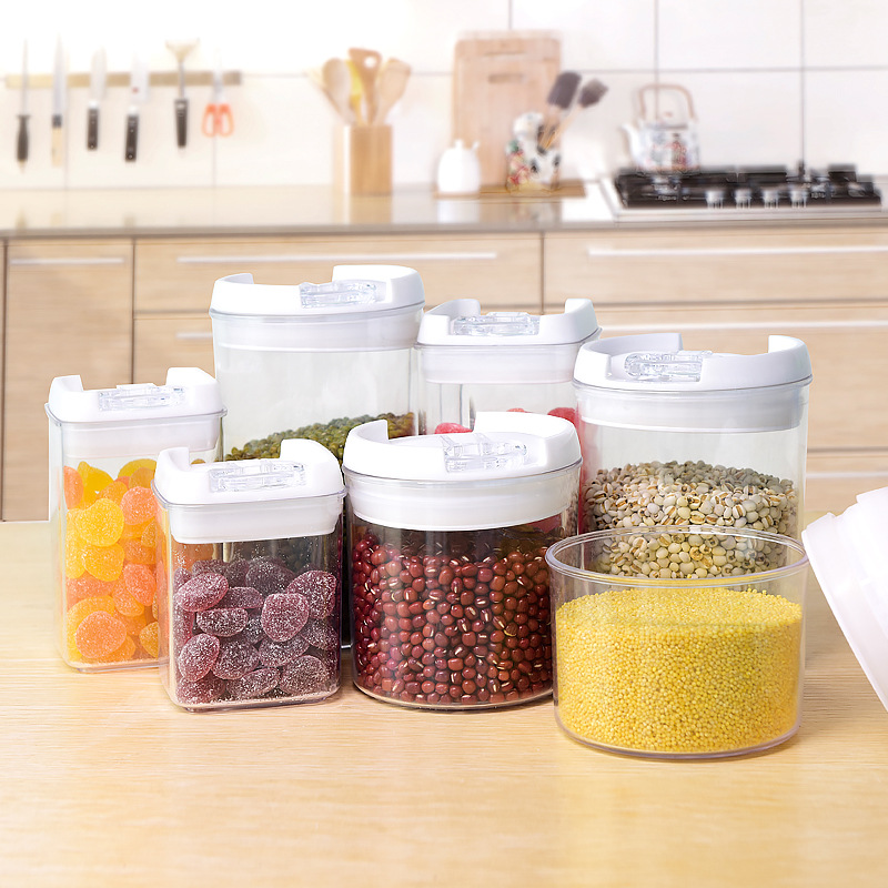 Botella de almacenamiento de productos secos para bocadillos de plástico sellado de exportación