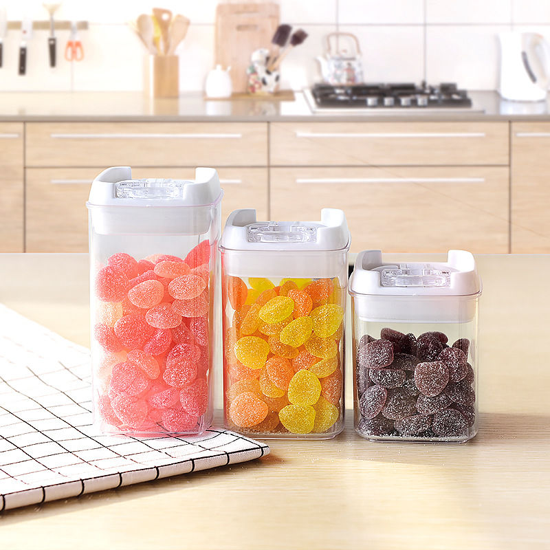 Botella de almacenamiento de productos secos para bocadillos de plástico sellado de exportación