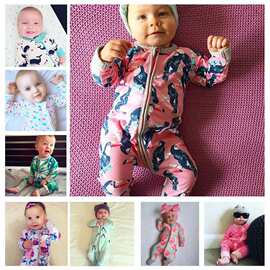 ins款秋季新款欧美棉连体衣婴幼儿爬服男女宝宝外出服