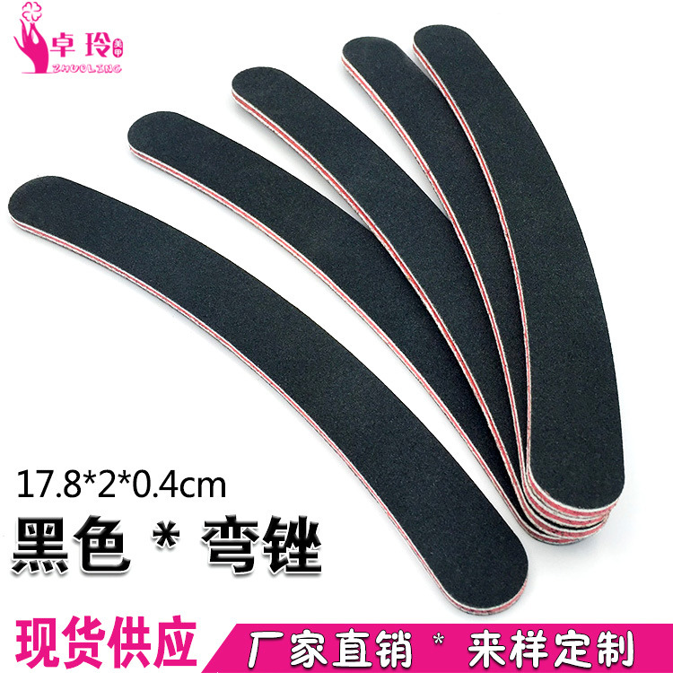 Ventas directas de fábrica lima de uñas curva corazón rojo tablero de goma papel de lija negro tira de frotamiento plátano pulido palo resistente al desgaste manicura