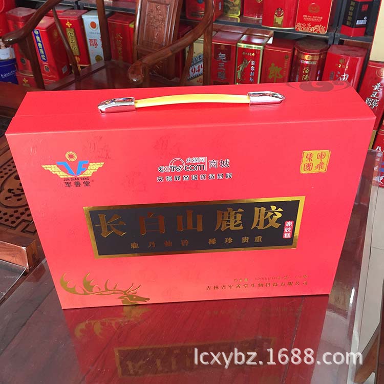 长白山鹿胶包装盒工厂生产新款工业版密度板礼盒厂家直供