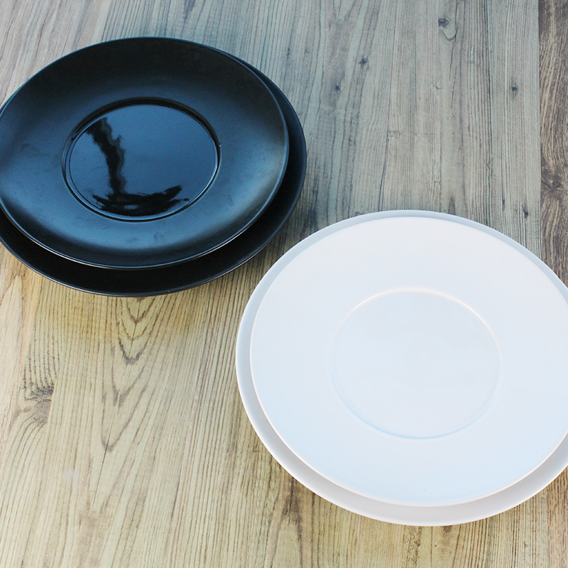 12 pulgadas de cerámica de ala ancha negro blanco mate esmerilado Placa de carne Placa de comida occidental Hotel suministros especiales al por mayor