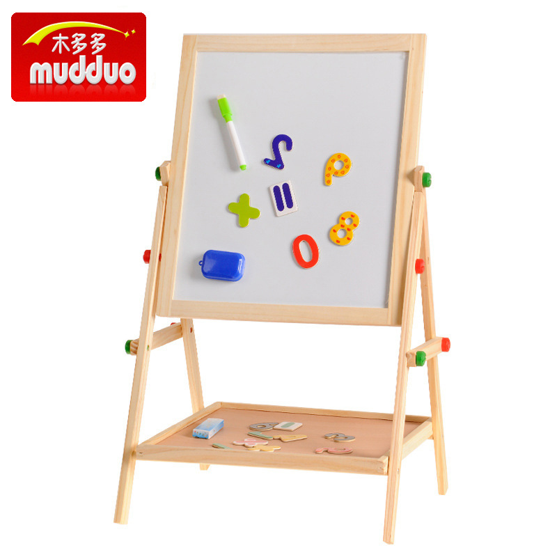 Pizarra magnética de madera de doble cara, caballete educativo 2 en 1, tablero de dibujo multifuncional para niños