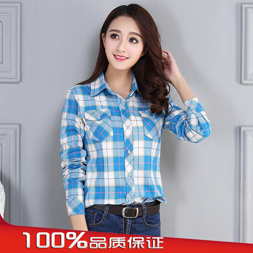 Plaid shirt, women's long-sleeved spring and autumn dress, slim base shirt, large size student coat, splicing design