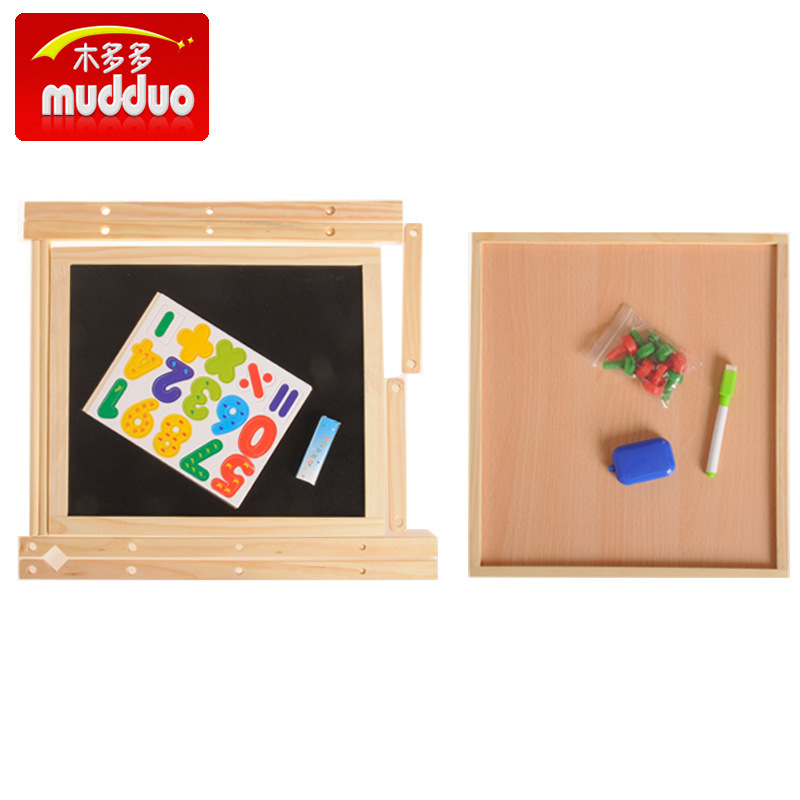 Pizarra magnética de madera de doble cara, caballete educativo 2 en 1, tablero de dibujo multifuncional para niños