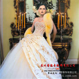 Big wedding dress.新款酷牌婚纱毛冠披肩鱼骨蓬摆杆欧美风格婚纱