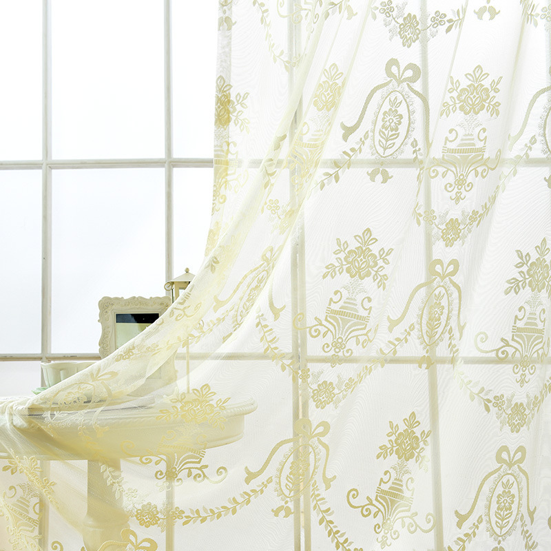 European-style white jacquard window screen balcony bedroom partition transparent warp knitting hollow window screen special offer factory wholesale