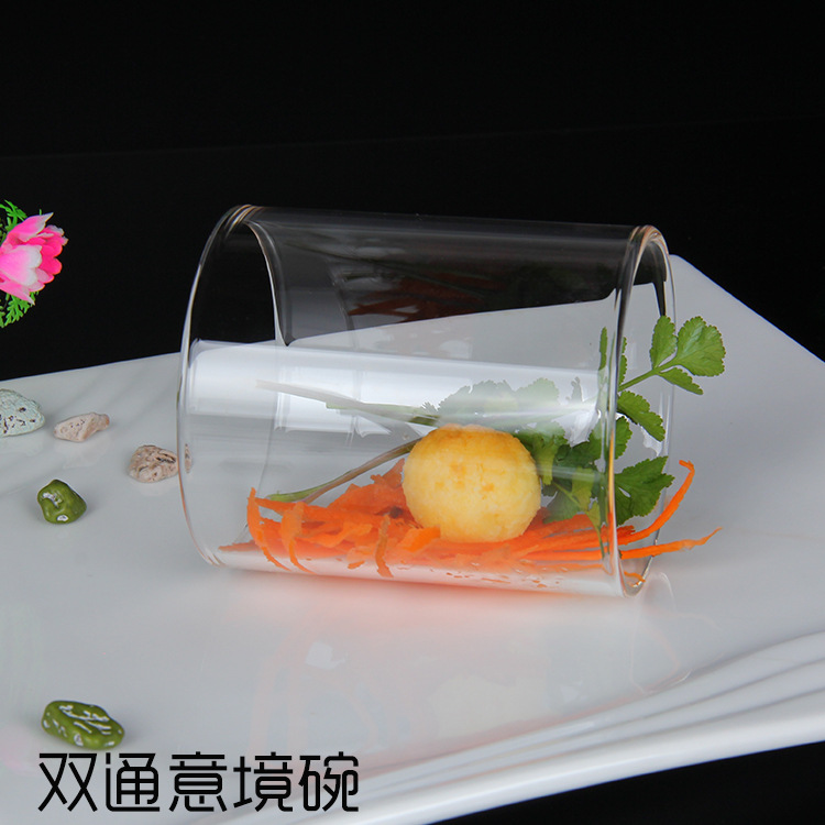 Tazón de vidrio borosilicato dos barril redondo vacío cilíndrico creativo Hotel suministros vajilla artística cocina tema restaurante vino
