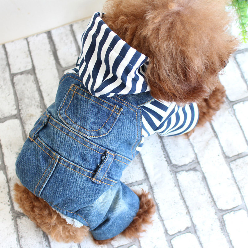 Striped Pet four-legged clothes Denim jumpsuit Bomei overalls dog Denim clothes spring and summer pet clothing Striped Pet four-legged clothes Denim jumpsuit Bomei overalls dog Denim clothes spring and summer pet clothing