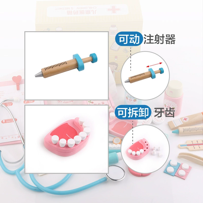 Детский набор по моделированию семейной медицинской помощи: серии доктора и медсестры, имитации уколов, медицинский ящик с медикаментами, деревянный ящик для лекарств