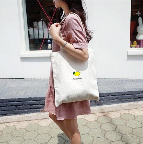 New Cute Cartoon Fruit Polyester Fabric Fresh Women's Single Strap Handbag Simple Student School Bag Shopping Bag