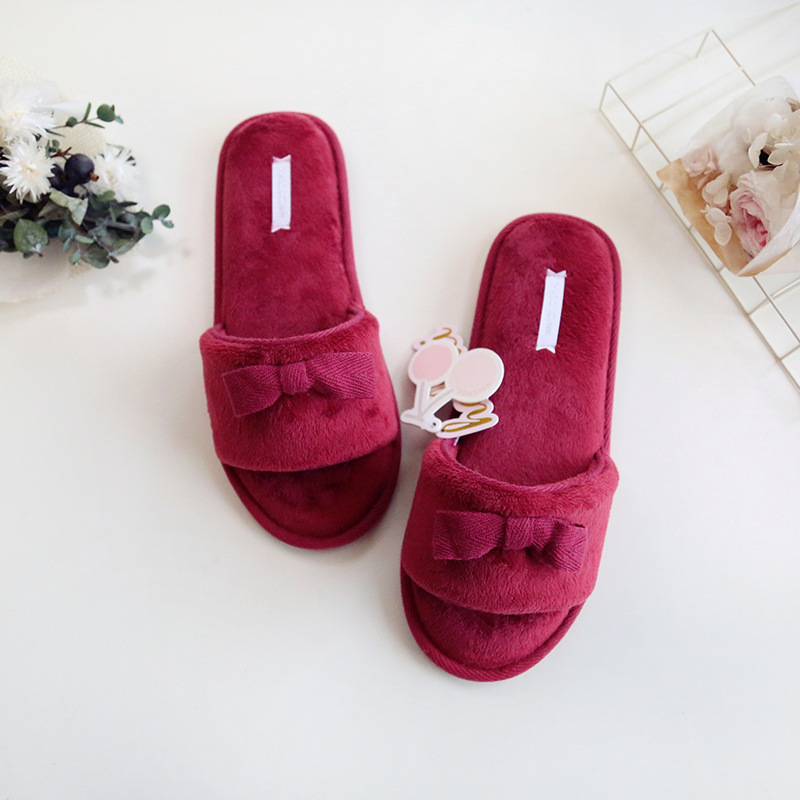 halluci Summer New Solid Color Velvet Bow Fish Mouth Slippers Indoor Home Slippers halluci Summer New Solid Color Velvet Bow Fish Mouth Slippers Indoor Home Slippers