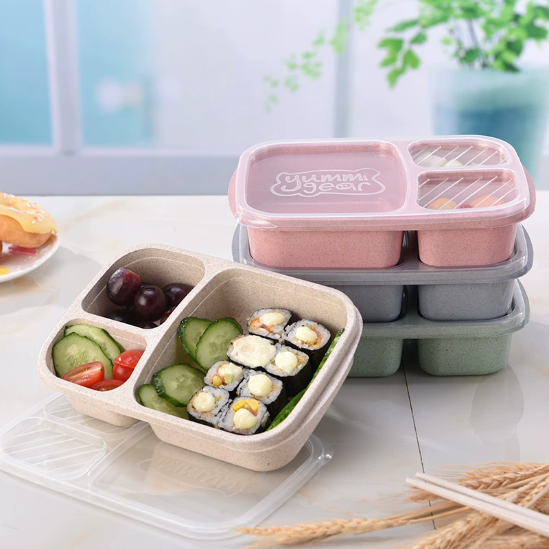 Bento Lunch Box (Sange) wheat straw, food-grade, 3-compartment compact 11.75×7.75×2.5 cm